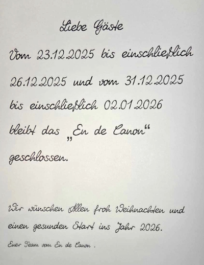 Zeiten Weihnachten & Silvester